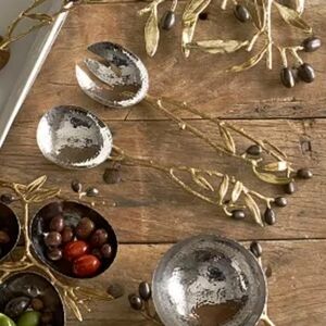 Michael Aram Olive Branch Brass Stainless Steel Enamel Serving Serveware Set